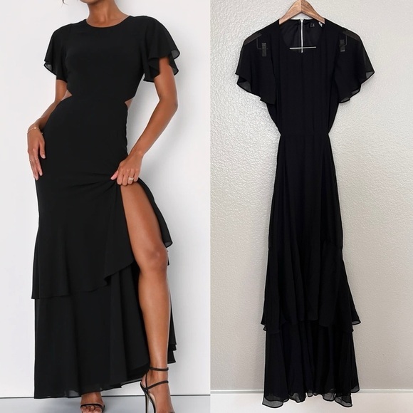 Celebrate Charm Black Tiered Cutout Maxi Dress - Picture 1 of 10